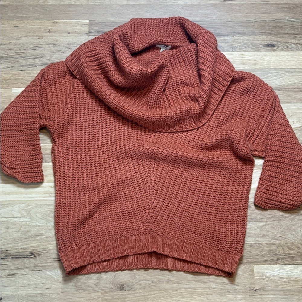 Umgee Burnt Orange Cowl Neck Drop Shoulder 3/4 Sleeve Knit Sweater Women’s S
